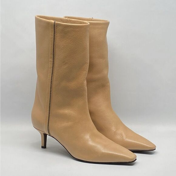 Brunello Cucinelli Bead embellished Leather Kitten-Heel Boots size 37 - Picture 3 of 12